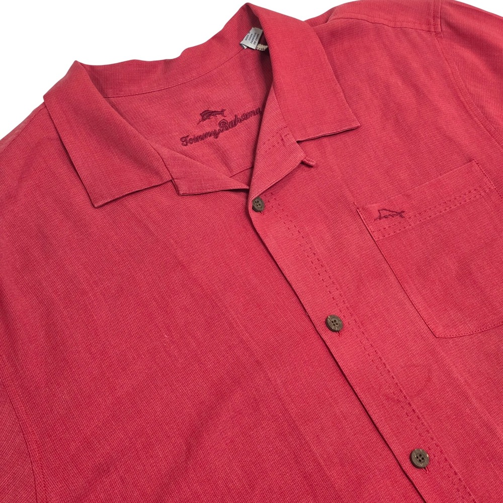 Tommy Bahama Button Up Shirt Mens XL Red IslandZone Short Sleeve Camp Collar